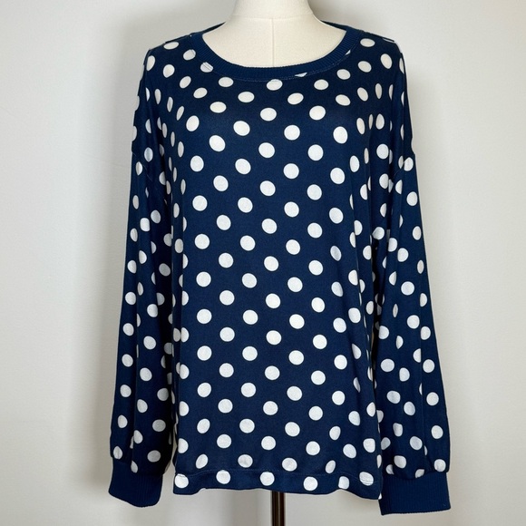 Kate Spade Navy & White Polka Dot Lounge Top Sweater Women’s Size Large - Picture 1 of 7